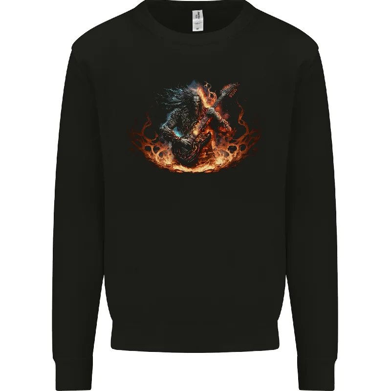 Price Rollback Demon Rocker Rock n Roll Heavy Metal Guitar Skull Mens Sweatshirt Jumper
