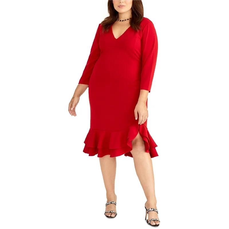 Exclusive Deal trendy mini dressRachel Roy Womens Ruffle Midi Dress, Red, 14W