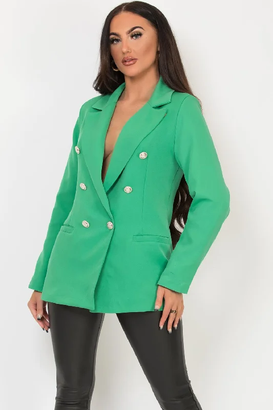 Daily Deals insulated coatGreen Double Breast Blazer Jacket With Gold Buttons