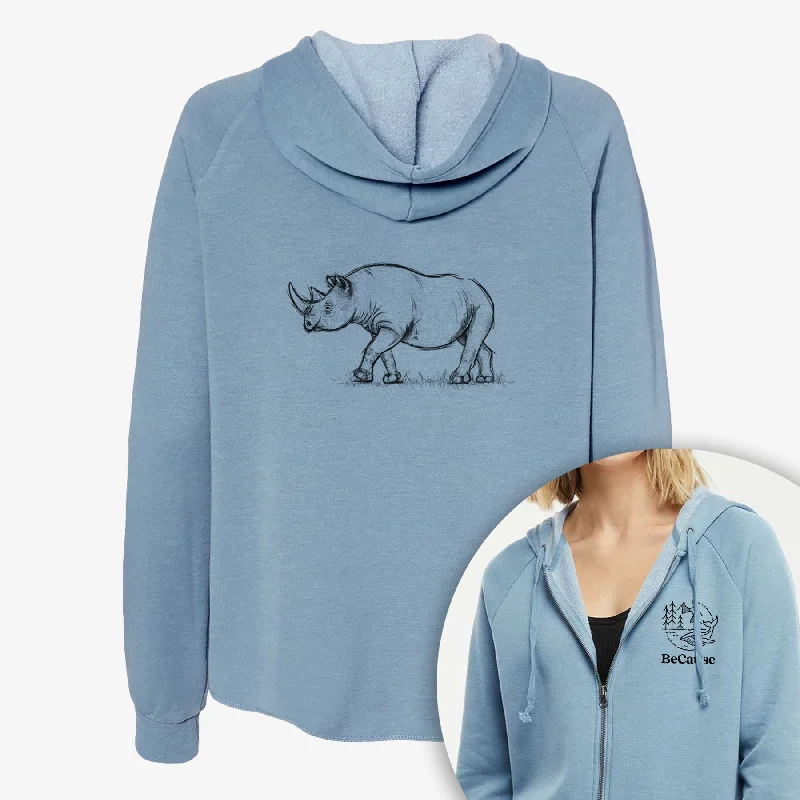 performance gym sweatshirtBlack Rhinoceros - Diceros bicornis - Women's Cali Wave Zip-Up Sweatshirt