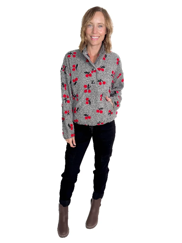 Referral Discount casual coatStephany Cherry 1/2 Zip Sherpa- GREY