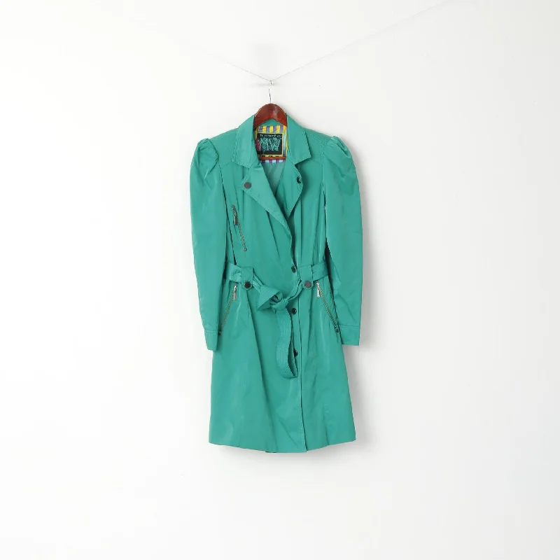 Major Savings cold weather coatButterfly by Matthew Williamson Women 12 40 Coat Green Shiny Belted Classic Trench