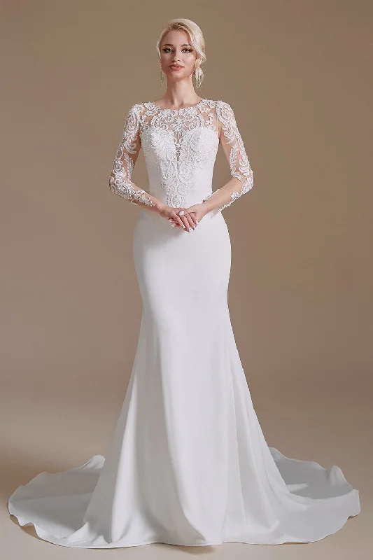 pleated maxi dressNew Arrival Lace Mermaid Long Sleeve Chapel Train Wedding Dress