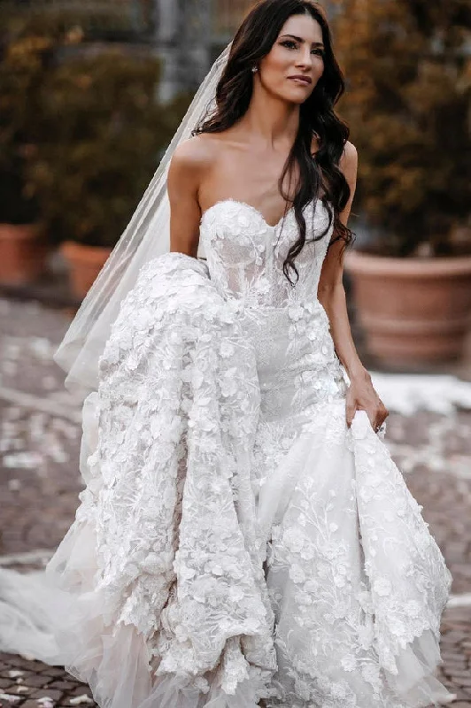 romantic dressCharming Mermaid Sweetheart Lace Wedding Dresses with Appliques N087