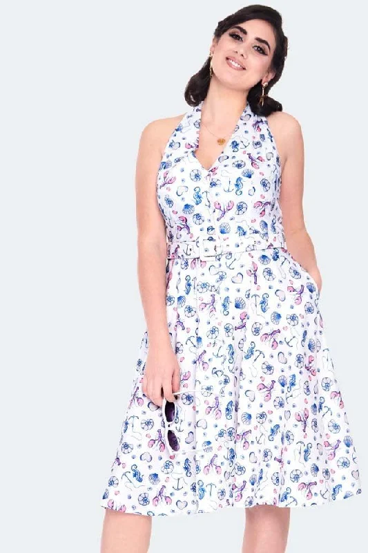 Special Buy sleek midi dressNautical Print Button Front Halterneck Dress