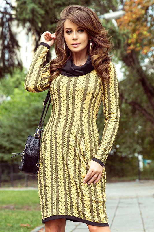 Time-Limited Offer sleek midi dressNumoco 277-1 Dress with turtleneck and pockets - braid Time-Limited Offer sleek midi dressNumoco 277-1 Dress with turtleneck and pockets - braid