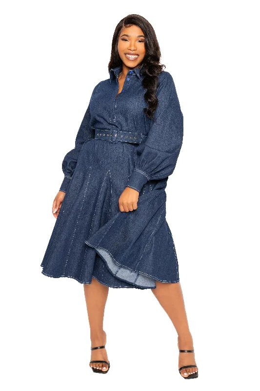 Instant Discount long-sleeve floral dressBelt Denim Shirt Dress with Contrast Stitching Instant Discount long-sleeve floral dressBelt Denim Shirt Dress with Contrast Stitching