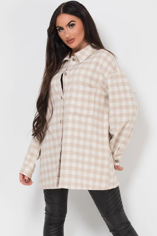Can't Miss outdoor adventure coatBeige Gingham Check Shacket Oversized