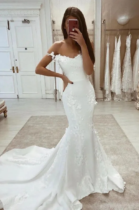 long-sleeve floral dressCharming Mermaid Wedding Dresses with Appliques N024