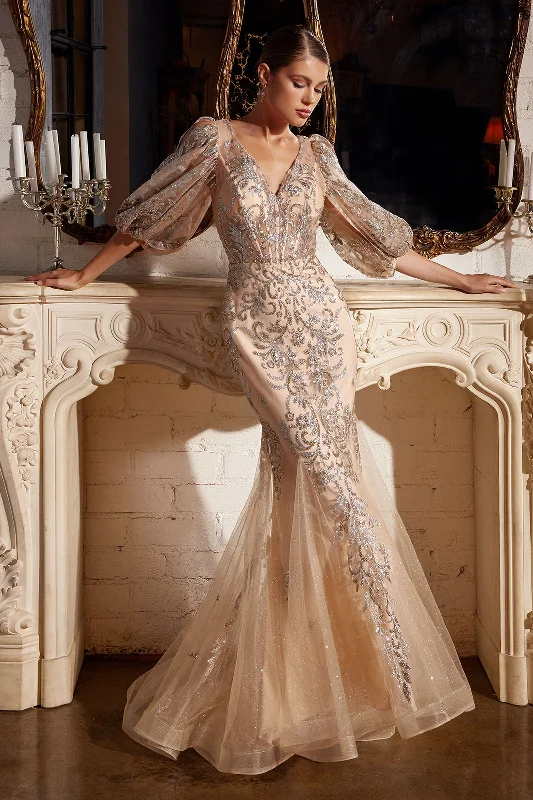 Year-End Clearance comfy dressMermaid Glitter Print Open V-Back 1/2 Sleeves Long Prom Dress CDOC009 Year-End Clearance comfy dressMermaid Glitter Print Open V-Back 1/2 Sleeves Long Prom Dress CDOC009