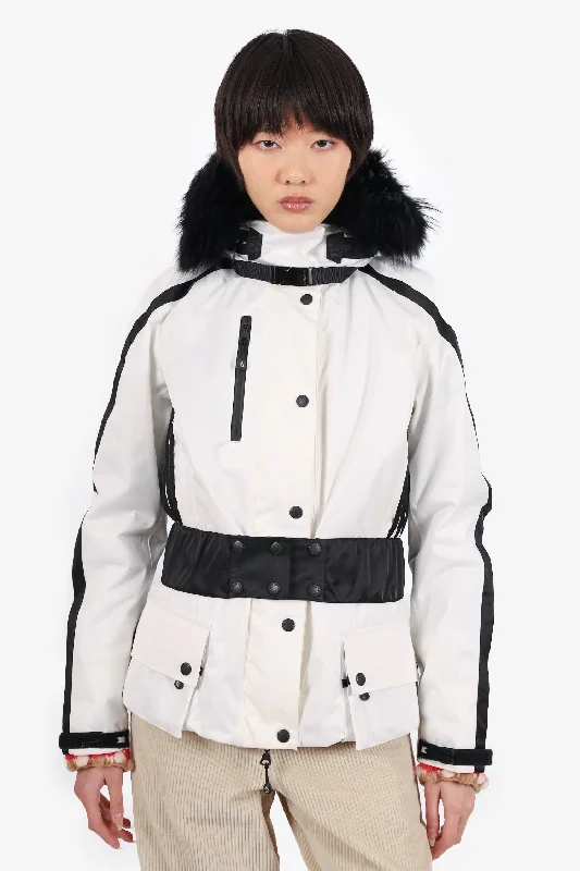 Super Bargain cozy fleece coatMoncler White/Black Fox Fur Front Pocket Belted Jacket Size Large