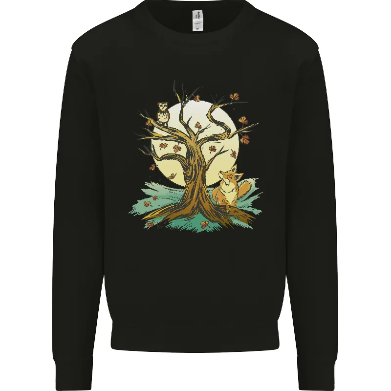 Overstock Sale cool workout sweatshirtAn Owl and Fox Tree Nature Ecology Mens Sweatshirt Jumper