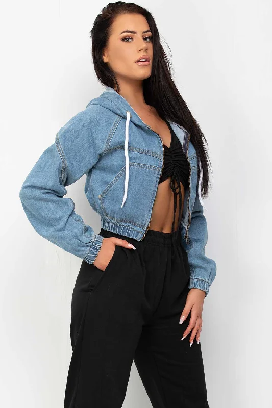 Price Rollback trendy bomber coatCrop Denim Jacket With Hood