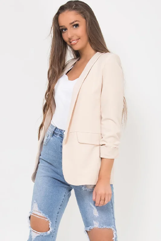 Special Offer wool-blend coatRuched Sleeve Blazer Beige