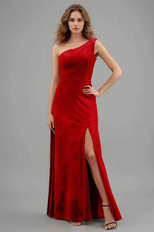 trendy wrap dressOne Shoulder Sleeveless Simple Velvet Bridesmaid Dresses