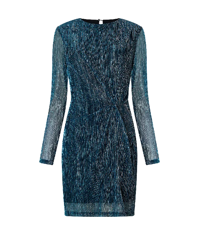 Price Slash outdoor coatTamy Lurex Long Sleeve Fitted Mini Dress - Blue