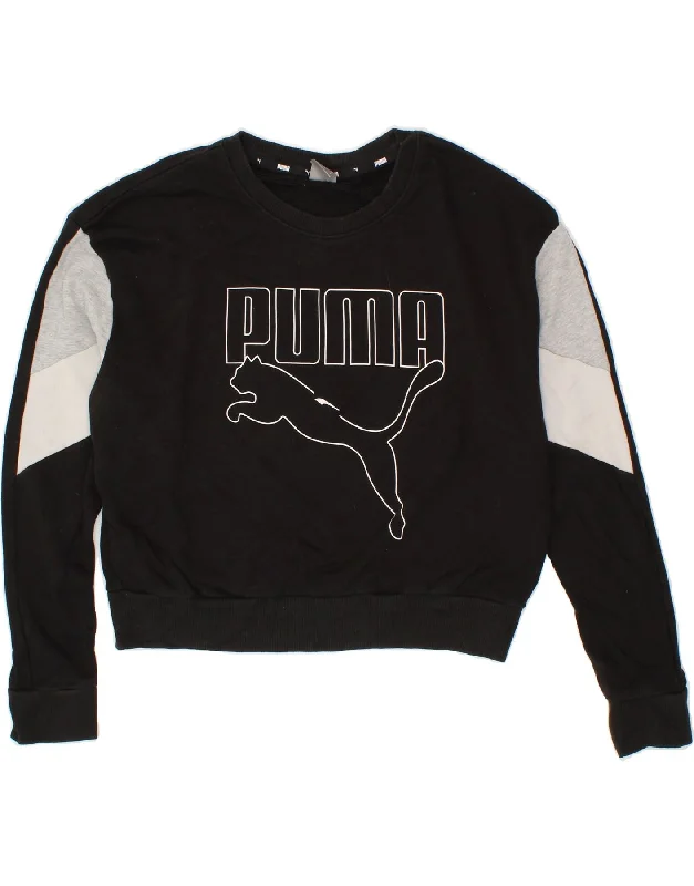 PUMA Womens Oversized Crop Sweatshirt Jumper UK 10 Small Black Colourblock