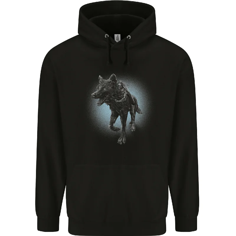 casual streetwear hoodieA Girl on Wolf Mens 80% Cotton Hoodie