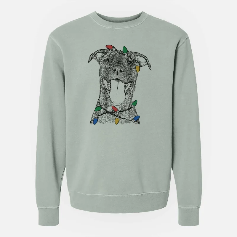 Exclusive Savings Christmas Lights Harley the Pitbull Mix - Unisex Pigment Dyed Crew Sweatshirt