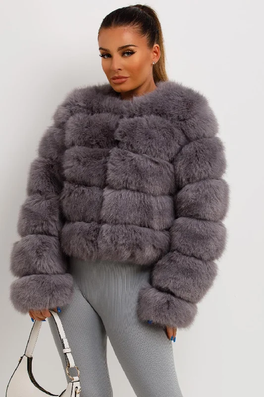 Deep Discounts sleek jacketFaux Fur Bubble Coat Grey