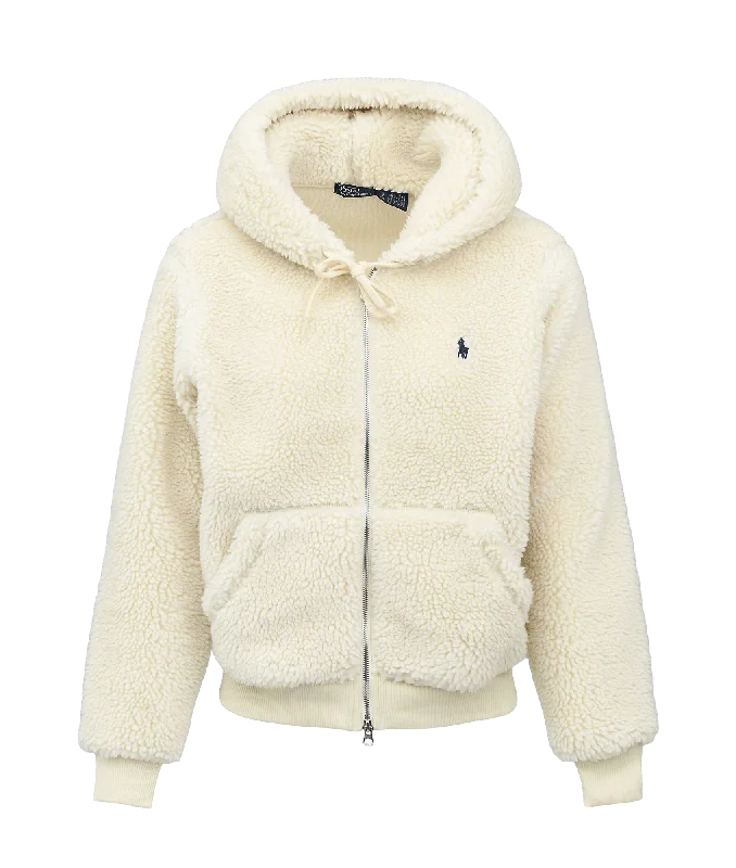 While Supplies Last contemporary trench coatHigh-pile Fleece Full-zip Hoodie - Cream