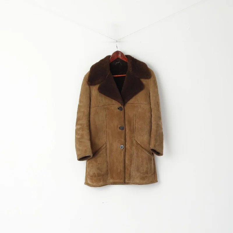 Great Deals padded coatVintage Women M Jacket Brown Suede Shearling Single Breasted Boho Classic Top