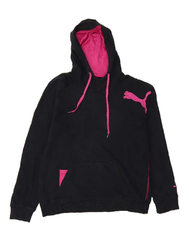 Savings Galore PUMA Womens Graphic Hoodie Jumper UK 12 Medium Navy Blue Cotton