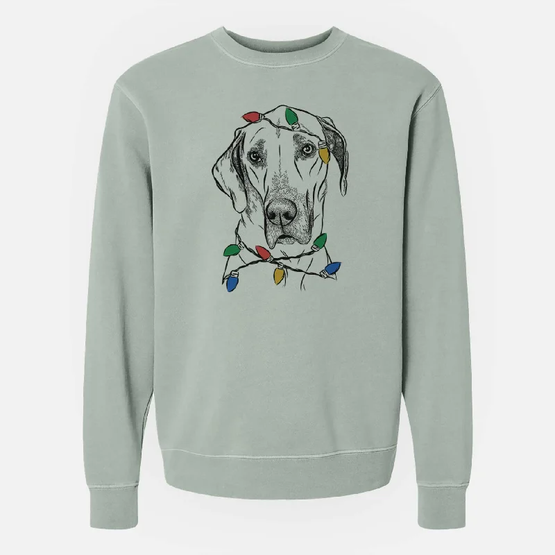 Final Clearance Christmas Lights Gracie the Great Dane - Unisex Pigment Dyed Crew Sweatshirt