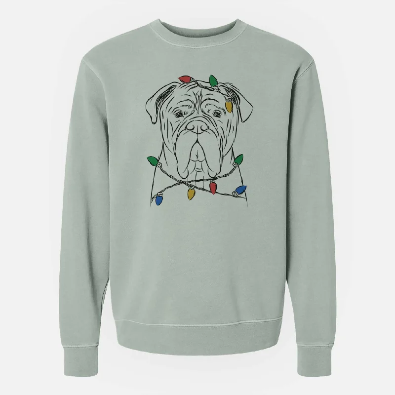 Exclusive Savings Christmas Lights Nolan the Bull Mastiff - Unisex Pigment Dyed Crew Sweatshirt