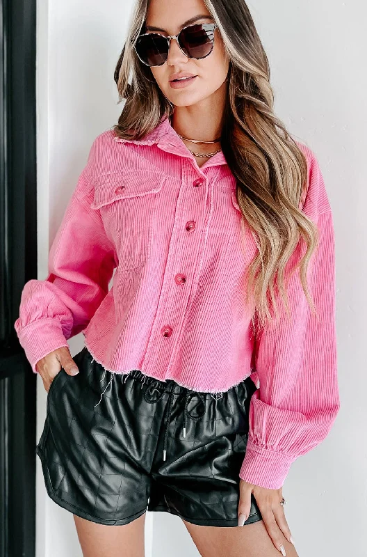 Price Rollback fashionable outerwearDaily Affirmations Cropped Corduroy Shacket (Pink) Price Rollback fashionable outerwearDaily Affirmations Cropped Corduroy Shacket (Pink)