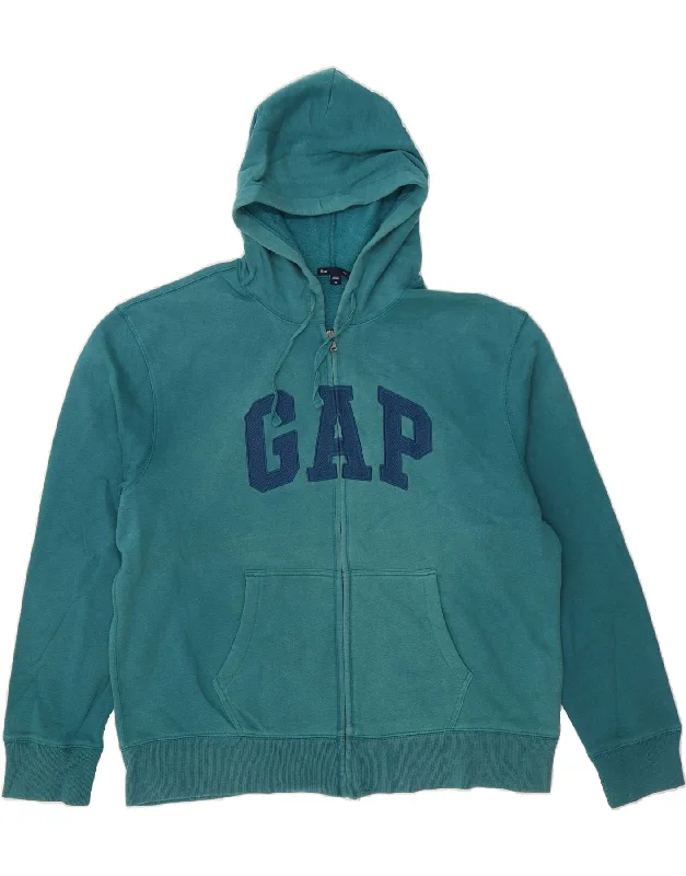 Weekend Deal GAP Mens Graphic Zip Hoodie Sweater XL Turquoise Cotton
