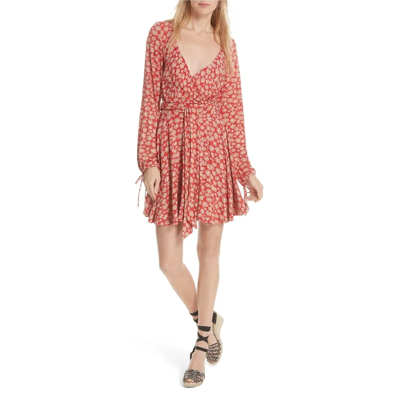 casual slip dressFree People Womens Pradera Floral Wrap Dress, Red, X-Small