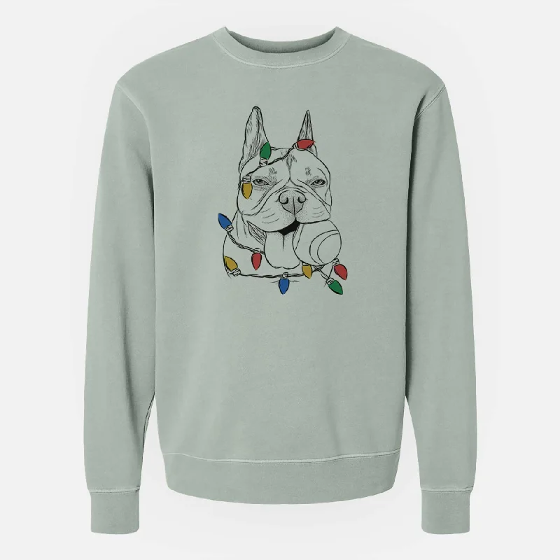 Sale Event Christmas Lights Happy Franco the French Bulldog - Unisex Pigment Dyed Crew Sweatshirt