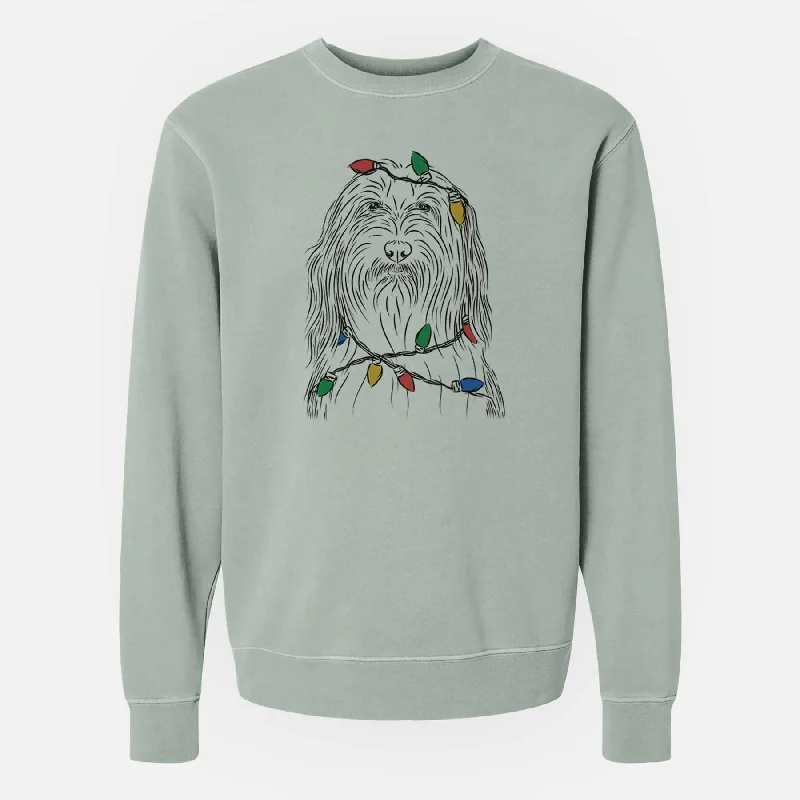 Warehouse Sale Christmas Lights Murray the Bearded Collie - Unisex Pigment Dyed Crew Sweatshirt