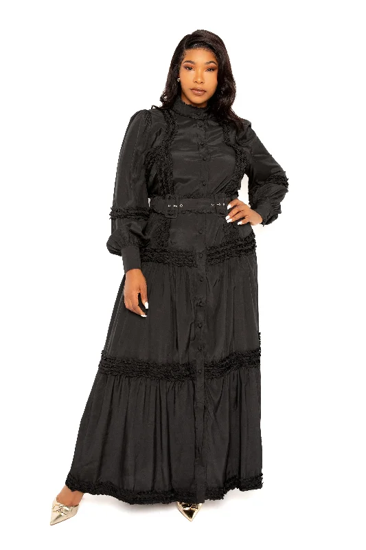 Online Specials satin dressBelted Shirt Dress with Ruffle Detail