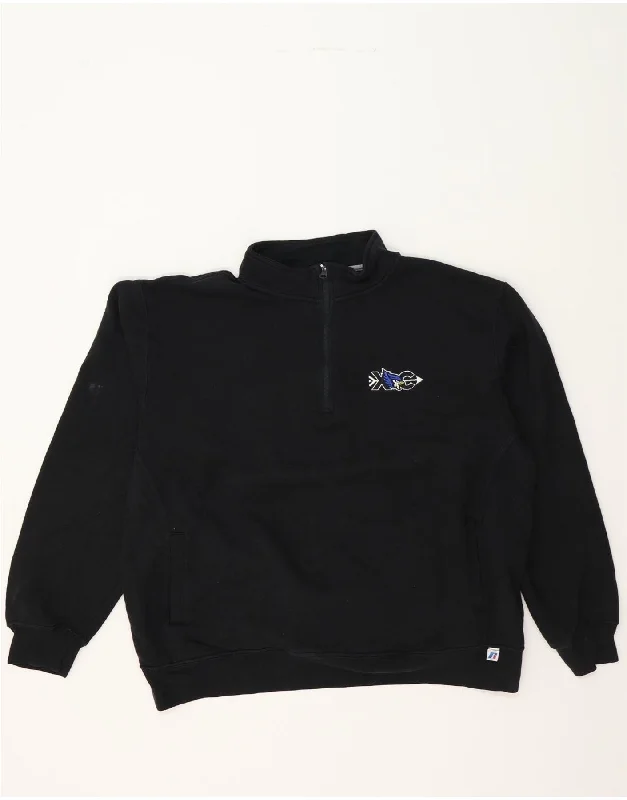 Shop and Save RUSSELL ATHLETIC Mens Zip Neck Sweatshirt Jumper XL Black Cotton