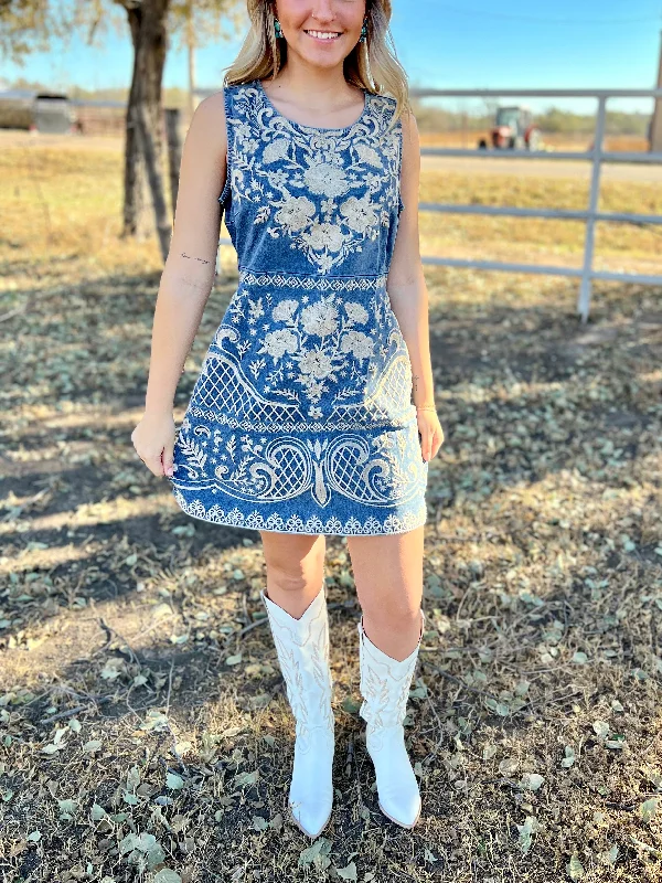 Act Now sleek dressDenim And Grace Embroidered Dress*