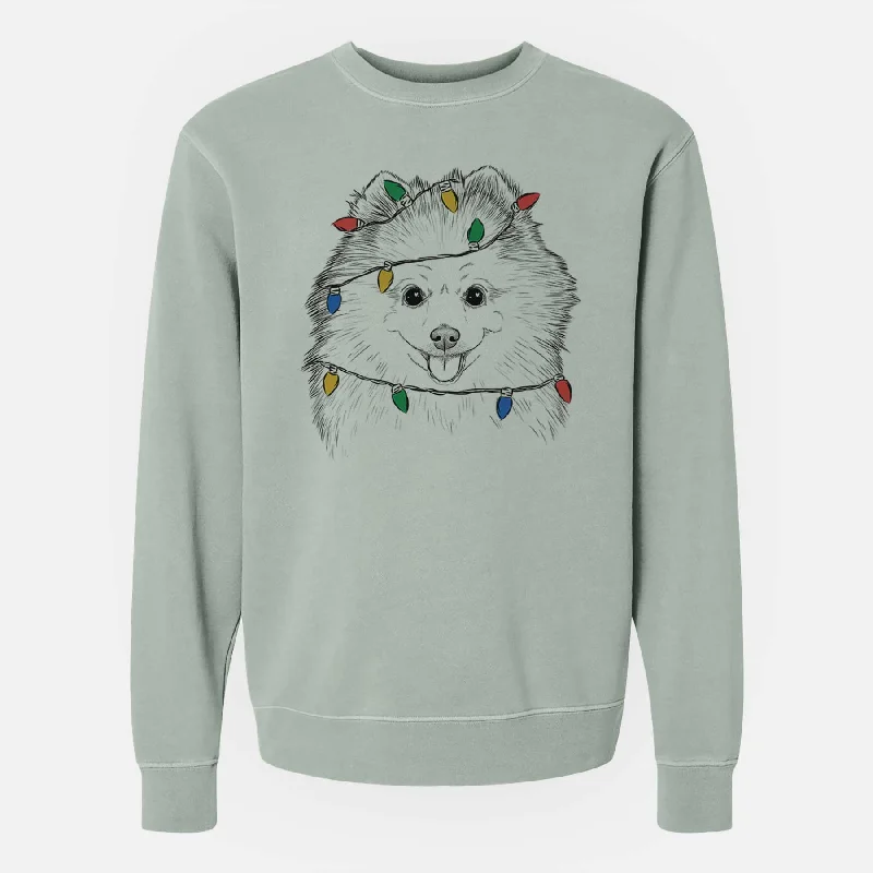 fashion gym hoodieChristmas Lights Piper Jo the Pomeranian - Unisex Pigment Dyed Crew Sweatshirt