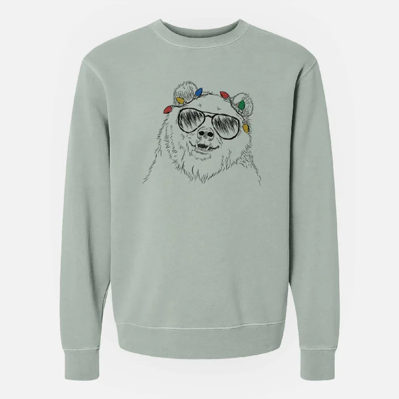 Price Smash Christmas Lights Grizz the Bear - Unisex Pigment Dyed Crew Sweatshirt