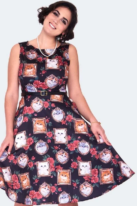 Great Bargains satin dressFramed Kitties Sleeveless Flare Dress