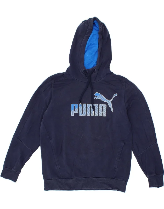 PUMA Mens Graphic Hoodie Jumper Small Navy Blue Cotton