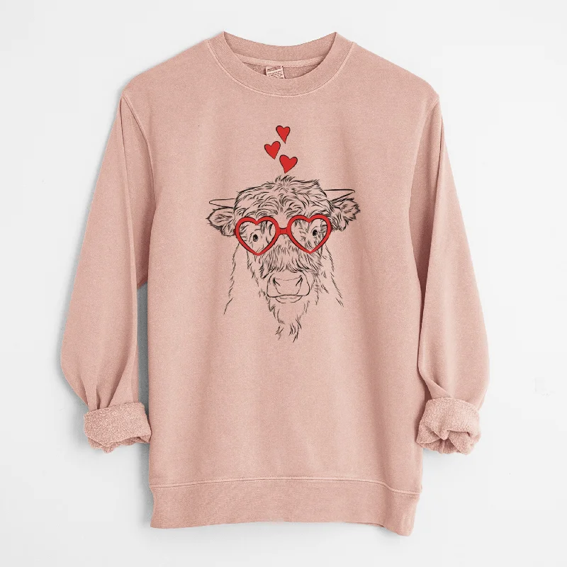 trendy sports sweatshirtValentine Mack the Scottish Highland Cow - Unisex Pigment Dyed Crew Sweatshirt