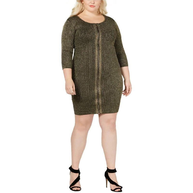 Discount Deals casual slip dressSay What? Womens Zipper Sweater Dress, Metallic, 2X