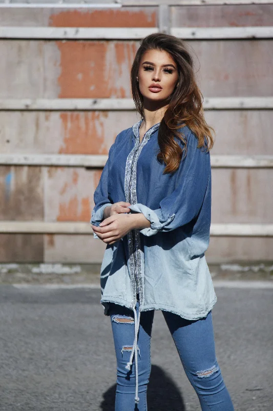 Members Only urban street coatOmbre Style Sequin Denim Hoodie