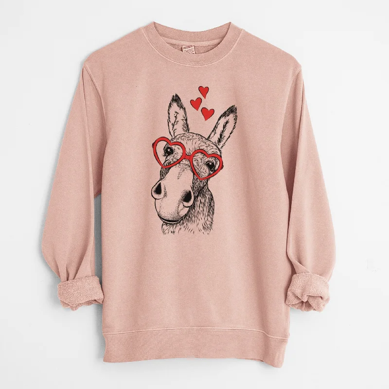 Closeout Valentine Jenny the Donkey - Unisex Pigment Dyed Crew Sweatshirt