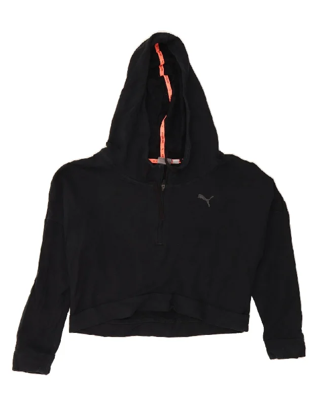Shop and Save PUMA Womens Oversized Crop Zip Neck Hoodie Jumper UK 10 Small Black Cotton