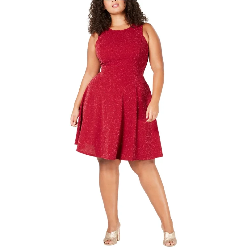 Instant Savings comfy dressSoprano Womens Metallic Fit & Flare Dress, Red, 1X