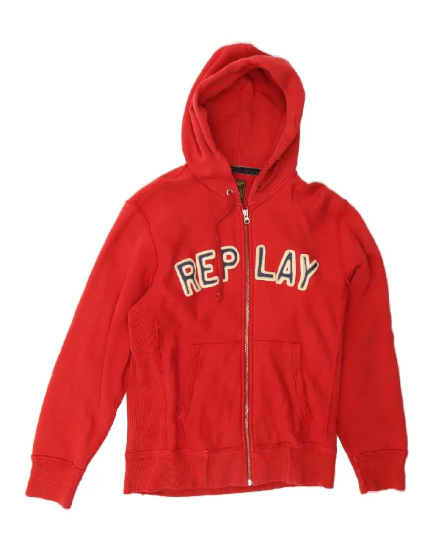 Overstock Sale REPLAY Womens Graphic Zip Hoodie Sweater UK 18 XL Red
