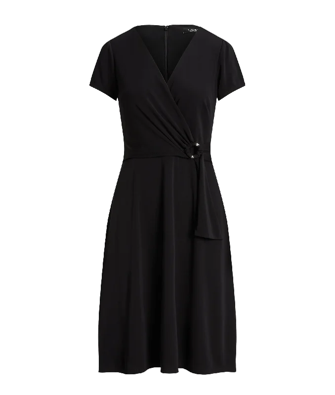 Best Deals modern coatSurplice Jersey Dress - Black