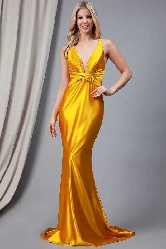 Price Drop Alert silk dressSatin Open Criss Cross Back Long Prom Dress AC5039